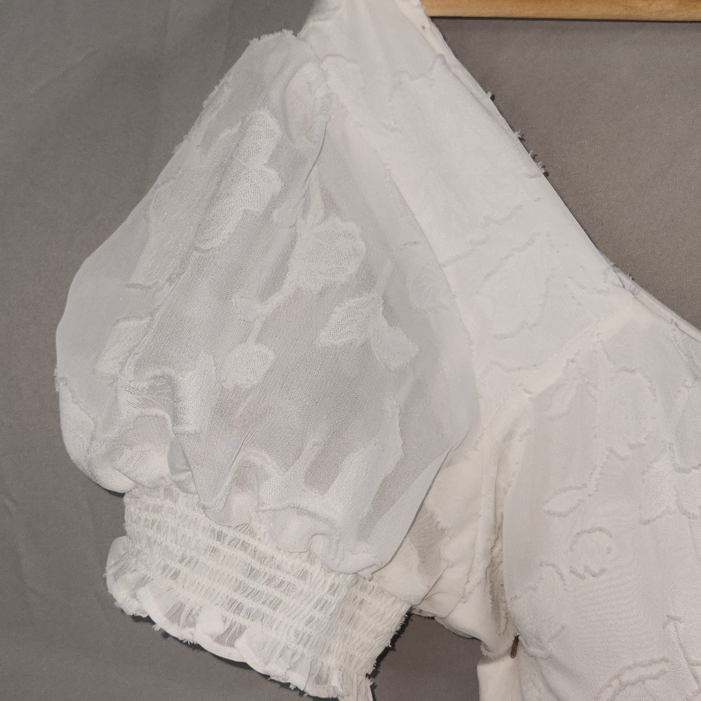 Adrianna Papell Dress Lacy Ivory Size 12 Lined Boho Embroidered Overlay Midi - Picture 6 of 16